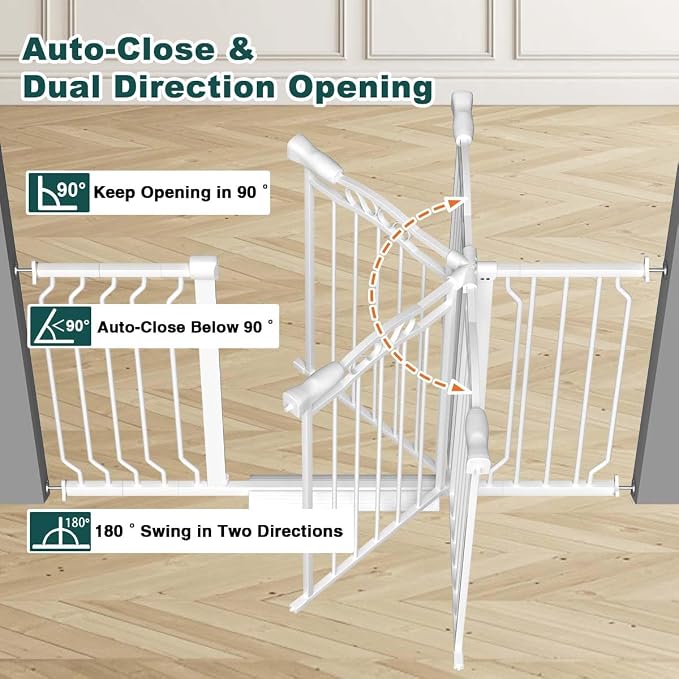 Fairy Baby 62.5"-71.6" Extra Wide Baby Gate for Doorways, Large Long Dog Gate for the House, No Drill Baby Gate for Stairs, Pressure Mounted Toddler Safety Child Gate Auto Close Pet Gate Indoor, White