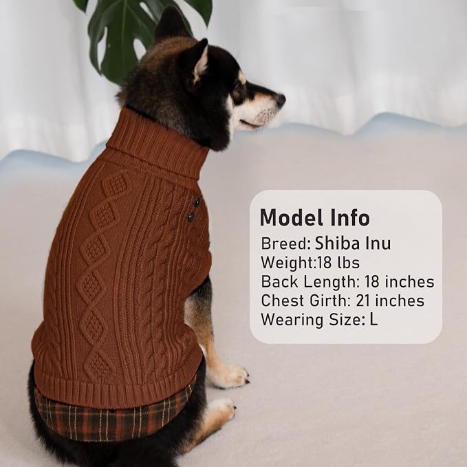 KYEESE Dog Sweater Turtleneck Thick Knit Pullover for Cold Weather | Stretchy Fit, Lightweight & Warm, Cozy Knit Comfort, Classic Plaid Design, Gentle on Sensitive Skin, Comfortable Daily Wear
