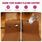 Cat Tunnel Play Mat for Indoor Cats, Felt Interactive Pet Toy with Hidden Ball, Enrichment Activity Rug, Collapsible Cave for Kittens & Small Pets (Brown)