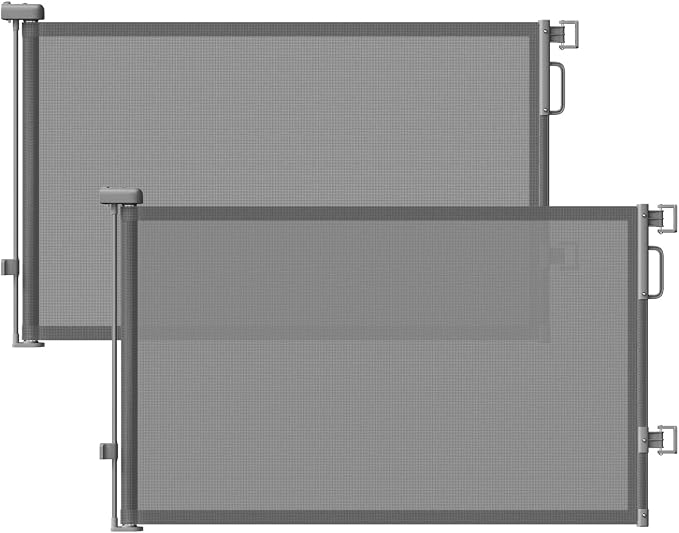 Retractable Baby Gates 2 Pack, 55" Wide Mesh Dog Gate Indoor | 34" Tall Gate for Stairs Doorways Hallways Deck, Child Pet Safety Gate for Indoor Outdoor Home Use, Grey