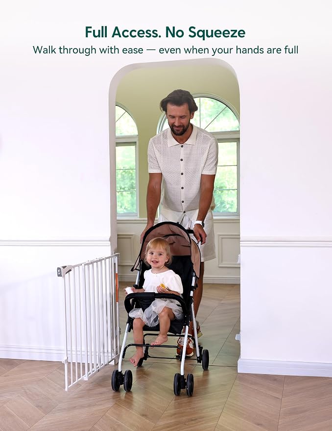 Babelio Baby Gate for Stairs, Kitchen & Doorways, No Bottom Bar| Easy Installation| One-Handed Operation| Auto-Close| Hardware Mount (Drill Needed) Safety Dog Gate (White - 2 Pcs, 26-43" W, 28" H) | Easy Install| One-handed Opening| Auto-close| Drill N...