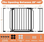 Baby Gate No Drilling, 29"-40" Dog Gate Indoor for Stairs & Doorways | Auto Close, Pressure Mounted Adjustable Pet Gate Indoor, Easy Walk Through Child Gate for Baby & Pet Stroller Friendly, Black