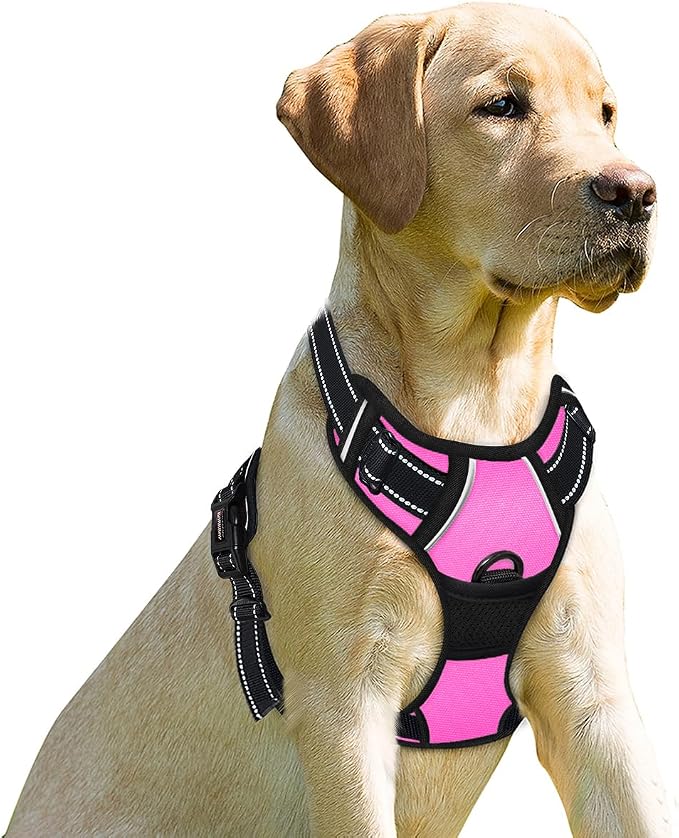 BARKBAY No Pull Dog Harness Front Clip Heavy Duty Reflective Easy Control Handle for Large Dog Walking(Pink,S)