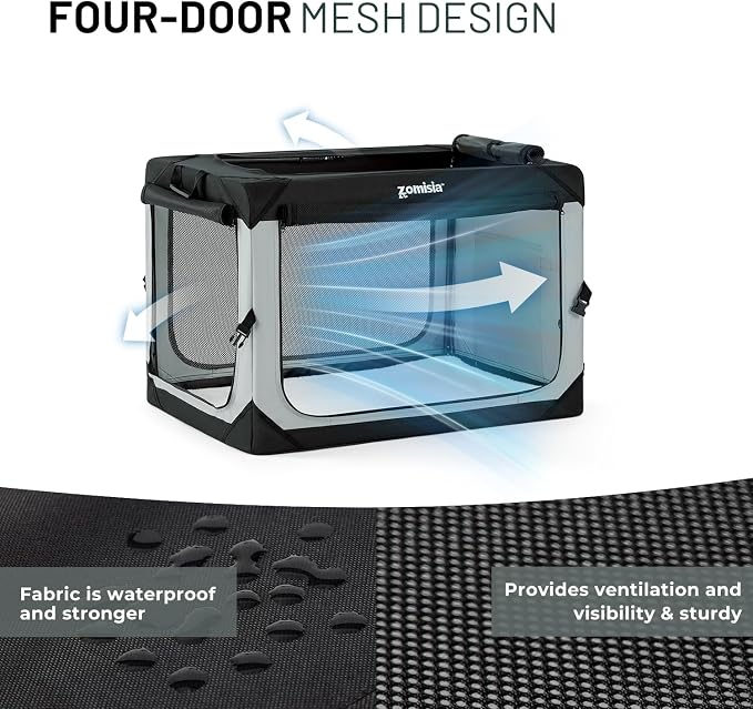 ZOMISIA 42 Inch Collapsible Dog Crate for Extra Large Dogs - XL Dog Travel Crate Portable with Breathable Mesh Windows, Soft Sided Dog Kennel Foldable for Indoor and Outdoor, Grey