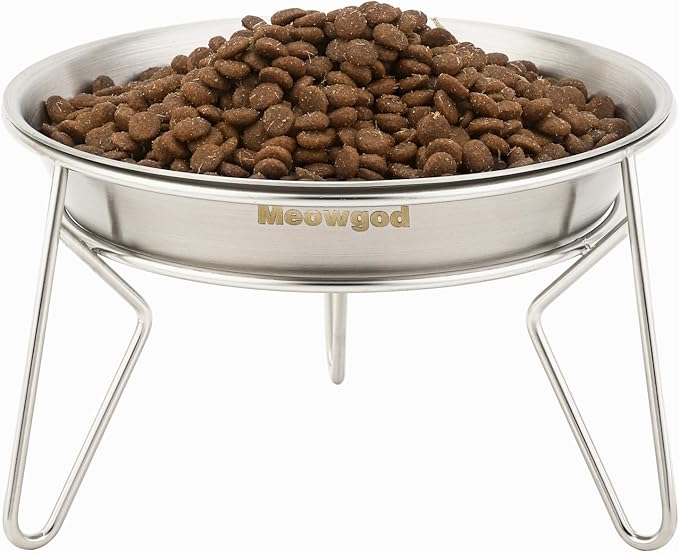 Elevated Cat Bowls,6.7" Extra Wide Raised Stainless Steel Cat Food Bowls with Anti-Slip Metal Stand Whisker Friendly Water Dishes for Indoor Cats and Small Dogs-1pack