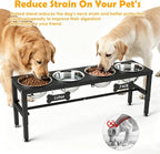 4-Bowl Elevated Dog Bowl Stand – 4 Adjustable Heights with 58oz/1700ml Stainless Steel Bowls & Splash Pad for Medium & Large Breeds, Multi-Pet Households