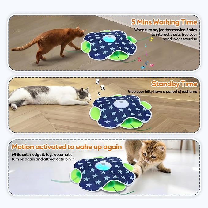 Oxawo Interactive Cat Toys for Indoor Cats Kittens Mat Toy | Motion Activated, Mouse Squeaky, Catch Moving Feather Concealed in Mat for Cat Stress Release
