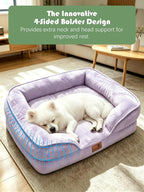 Spotted Play Orthopedic Dog Bed with Sides - Sofa Beds for Small Dogs, Supportive Foam Pet Couch Bed with Washable Removable Cover, Waterproof Lining and Non-Slip Bottom, Purple - S