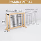 YOCAN Adjustable Freestanding Dog Gate for Doors & Stairs, 23.6" Tall, 23.6–45.3" Wide, Wood & Metal Pet Gate, No Drill Pressure Mount, Indoor Safety Barrier (Black/Natural)