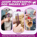 JASON Dog Grooming Scissors Set - Professional 6 in 1 Purple Shears Kit | 6.5" Thinning, 7" Straight, 7" Up-Curved, 7" Down-curved Scissors and Comb for Cat Pet with Adjustable Screw, Gift