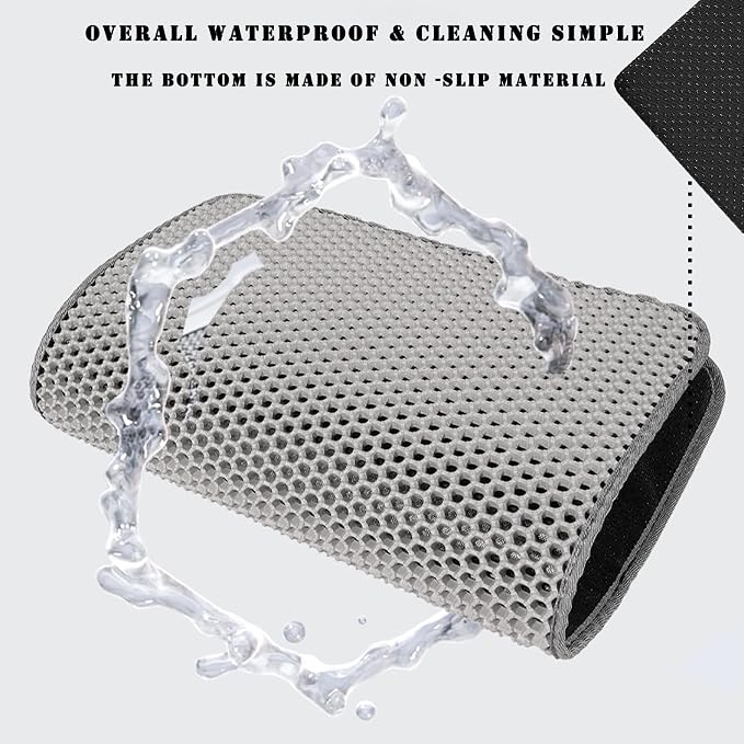HCY&WLD Cat Litter Mat, Double Layer Cat Litter Box Mat (24x18 Inch, Black) | Waterproof Urine-Proof Non-Slip Litter Trapping Mat, Soft on Kitty Paws, Scratch-Resistant, Scatter Control, Easy to Clean