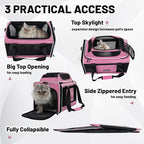 Top-Expandable Cat Carrier 18x11x11, United Delta American Airline Approved | Soft-Sided Small Dog Pet Carry Bag Travel Under-Seat in Cabin, Puppy Airplane Crate 10lbs TSA Plane Kitten Cage Kennel Pink