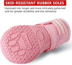 QUMY Dog Shoes for Hot Pavement, Dog Snow Boots & Paw Protectors for Winter | Dog Booties Medium Large Size Dogs, Water-resistant in the Rain, Outdoor Walking, Indoor Hardfloors Skid-resistant Sole Pink