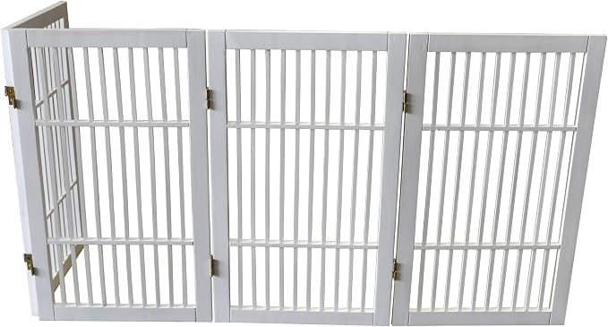 Urnporium Pet Dog Gate Freestanding, Strong Durable Folding Wooden Fence, Portable Acacia Hardwood Safety Barrier for Indoor & Outdoor Use (White Pet Gate, 4 Panel 30" Tall)