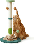 25.6inches Tall Cat Scratching Post, Cute Cat Scratching Post with Interactive Ball Two-Layer Track Spring Ball Toys and Self Groomer for Indoor Cats and Kittens Protect Your Furniture