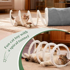 Ownpets 2-in-1 Cat Tunnel Large Lollipop 12" D Collapsible Cave Plush, Grey | Foldable Tunnel Bed, Fluffy Ball, Multi-Exit Maze, For Cats Kittens Puppies Rabbits, Soft Plush, Easy Store, Cozy Hiding Spot