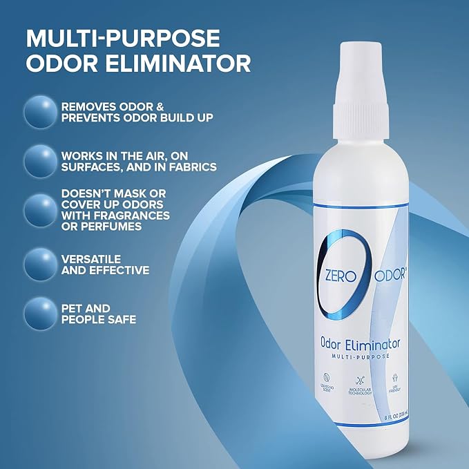 Zero Odor Multi-Purpose Odor Eliminator, Car & Room Air Freshener, 8 oz | Unscented Travel Size Spray for Bathroom, Closet, Kitchen & Small Spaces, Over 1,000 sprays