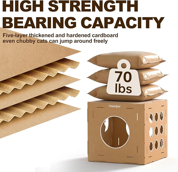 DIY Cat Scratcher Cardboard House, Scratching Cat Play House, a Versatile Box, Indoor Kitty Scratcher Hideout for One or More Cats Brown, Cat Tower Castle Tunnel 10 Parts
