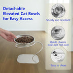 Elevated Cat Food Bowl 15° Tilt Stainless Steel for,2PC | Elevated Cat Bowls, detachable stand, and stainless steel bowl. Reduces neck strain, slows eating, prevents spills