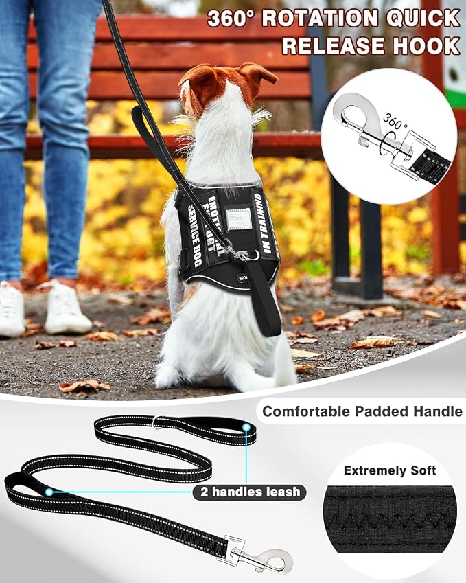 Service Dog Vest Harness and Leash Set+10 Patches for Puppy Small Dogs,Do Not Pet Emotional Support Dog Vest with 2 Soft Padded Handle for Everyday/Training (Black XS) | Adjustable Reflective Do Not Pet Emotional Support Dog Vest with 2 Soft Padded Han...