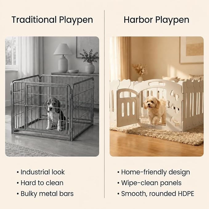 Dog Playpen with Divider & Washable Floor Pad, 6-Panel Indoor Puppy Playpen for Small Dogs & Puppies, 24" Tall Premium HDPE Panels, 60"x30"x24", Tool-Free Setup (White)
