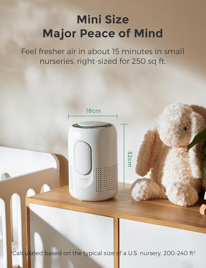 Momcozy Air Purifier for Bedroom with Dimmable Night Light for Small Room | Air Purifier for Baby with True HEPA & Activated Carbon Filter, Real-time PM2.5 Air Monitor, 4 Fan Speeds, 21dB Sleep Mode
