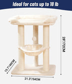 Happi N Pets Cat Tree, Cat Scratching Posts with Large Bed for Big Cats | Small Cat Tower, 28" Tall For Window Viewing, 23.6"x15.7" Cat Perch Bed, Cat Hammock, Removable Cover, Solid Structure, Beige
