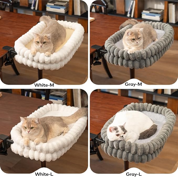CHEERPALS Cloud Cat Bed Desk Mounted Hammock for Indoor Cats Perch Foldable | Reversible Mesh Warm Plush Mat, 90° Space Saving, Machine Washable Support Pet Bed for Kitty and Puppy(White, Medium)