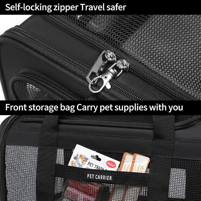 Airline Approved Pet Carrier for Cats and Small Dogs up to 15 lbs, Breathable Mesh and Collapsible Design, Portable Travel Bag for Bearded Dragon, Puppies Animal Hangbag, Rabbit Cage (Black, Small)