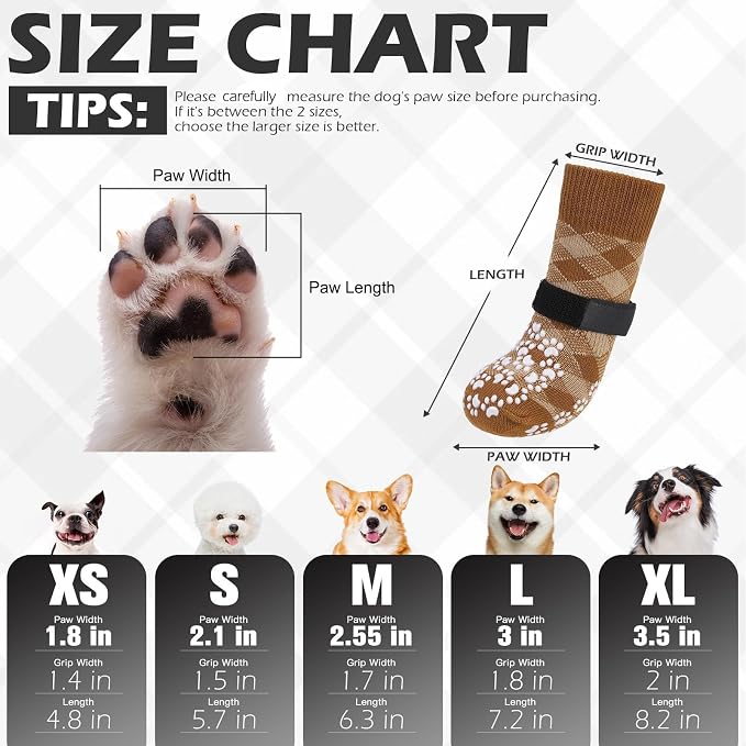 EXPAWLORER Dog Socks for Summer Hot Pavement to Prevent Licking Paws, Anti Slip Doggie Booties Grippy Shoes for Hardwood Floors, Boots & Paw Protectors for Small Medium Large Senior Dogs Khaki XL