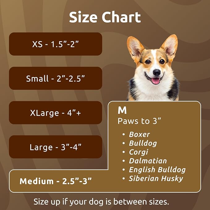 PawZ Rubber Dog Boots for Medium Paws - All-Weather Waterproof Dog Shoes, Anti-Slip Traction for Rain, Snow, Mud & Hot Pavement - Pull-On Dog Booties, Brown - Medium (2.5" - 3") - Pack of 24