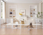 No Pawblems Full Metal Freestanding Dog Gate with Cat Door, 30" Tall | Foldable Pet Gate for Indoor/Outdoor, Zoned management, Dog Fence for Families with Multiple Pets, 156" Wide, 6 Panels, White