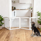 ZJSF Freestanding Foldable Dog Gate for House Extra Wide Wooden White Indoor Puppy Gate Stairs Dog Gates Doorways Tall Pet Gate 4 Panels Fence