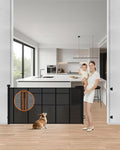 Mesh Dog Gate, 71" Wide 34" Tall Retractable Mesh Baby Gates | Retractable Dog Gate Indoor, One-Hand Use, Baseboard Fit, 6 Reinforced Rods, for Open Kitchen, Living Room & Playroom, Black