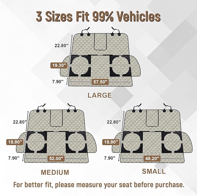 Pet Bench Seat Covers for Mid-Size Sedans and SUVs, Heavy Duty Nonslip Car Seat Protector for Child Car Seat, Waterproof Back Seat Covers for Dogs and Kids, Armrest & Seatbelt Access(Beige)