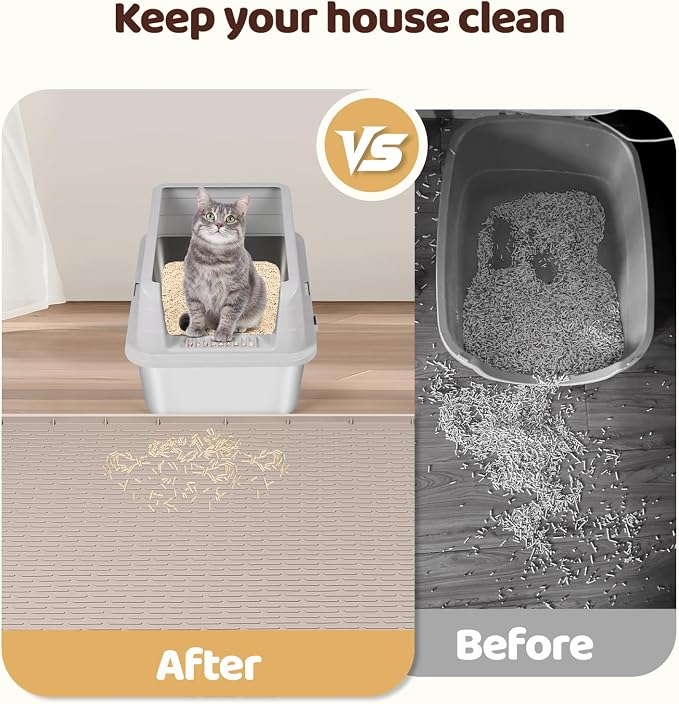 Silicone Cat Litter Mat for Litter Box 40”x40” Large Cat Mat, Khaki | Waterproof, Non-Slip, Leak-Proof Rug Mat with Lip, Easy to Clean, Extra Large Litter Catcher Mat for Floor
