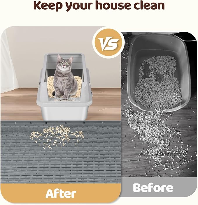 Silicone Cat Litter Mat for Litter Box 57”x40” Large Cat Mat, Dark Grey | Waterproof, Non-Slip, Leak-Proof Rug Mat with Lip, Easy to Clean, Extra Large Litter Catcher Mat for Floor
