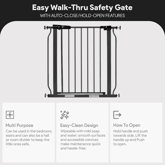 BalanceFrom Easy Walk-Thru Safety Gate for Doorways and Stairways with Auto-Close/Hold-Open Features, 30-Inch Tall, Fits 29.1-33.8 Inch Openings, Graphite | with Hold-Open and Auto-Close – Adjustable Steel Barrier for Stairs, Doorways, and Hallways, No...