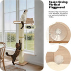 Cat Window Perch with Thick Sisal Scratching Post, Cat Hammock for Window, 53.5" Adjustable Tall Cats Scratching Post with 2 Upgrade Suction Cups, Cats Window Bed with Fluffy Cushion, Sisal