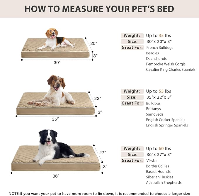 WNPETHOME Orthopedic Dog Bed Medium Size Dog, Waterproof Medium Dogs Bed with Removable Washable Cover, Multi-Needle Quilting Dogs Crate Bed