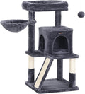 Feandrea Cat Tree, 37.8-Inch Cat Tower, Multi-Level Condo with Widened Perch, Scratching Posts and Ramp, 2-Door Cave, Hammock, Smoky Gray UPCT51G