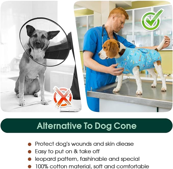Kuoser Dog Surgery Suit, Dog Surgery Suit Male Neuter, Comfy Puppy Recovery Suit Doggie Onesie, Post-Op Onesie for Female & Male Dogs, Soft Protective Wear, BlueRibbon XS