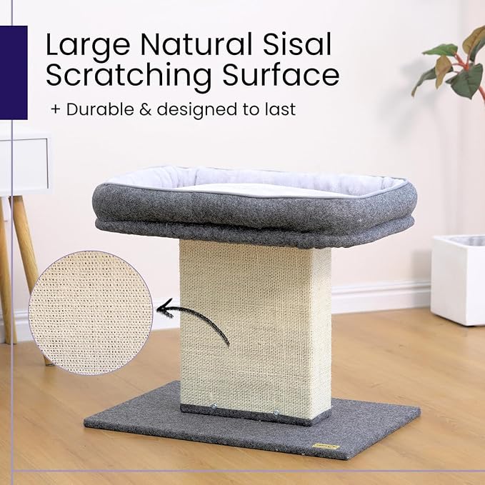 Catry Cat Perch with Washable Replaceable Bed & Wide Sisal Scratching Post | Cat Tree with Washable Replaceable Bed for Large Cats, Thick Sisal Scratching Post, Sturdy Cat Tower, Easy Assembly Cat Tree