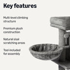 Amazon Basics Indoor Cat & Kittens Multi-Level Climbing Activity Tower with Scratching Posts, 2 Condos, FSC Certified, M - 30"(76.2cm) H, Grey