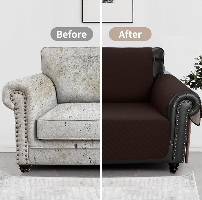 100% Waterproof Couch Cover for Dogs with Non-Slip & Side Pockets 23", Furniture Protector Sofa Covers, Washable Cushion Covers for Pets Kids Cat-Armchair Chocolate