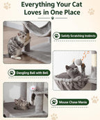 AMHANCIBLE 70 Inch Cat Tree for Large Cats, Multi-Level Cat Tower | Cat Houses & Tree Tower with 2 Condos, 8 Sisal Posts & Hammock for Indoor Cats Large Adult, Grey
