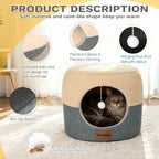 2-in-1 Foldable Cat Bed for Indoor Cats, Cat Cave & Sofa Bed | 17.7"D x 13.8"H, Reversible Plush & Linen Cushion,Enclosed Cat Bed, Hanging Cat Toys, Non-Slip, Small Dog Bed, Grey