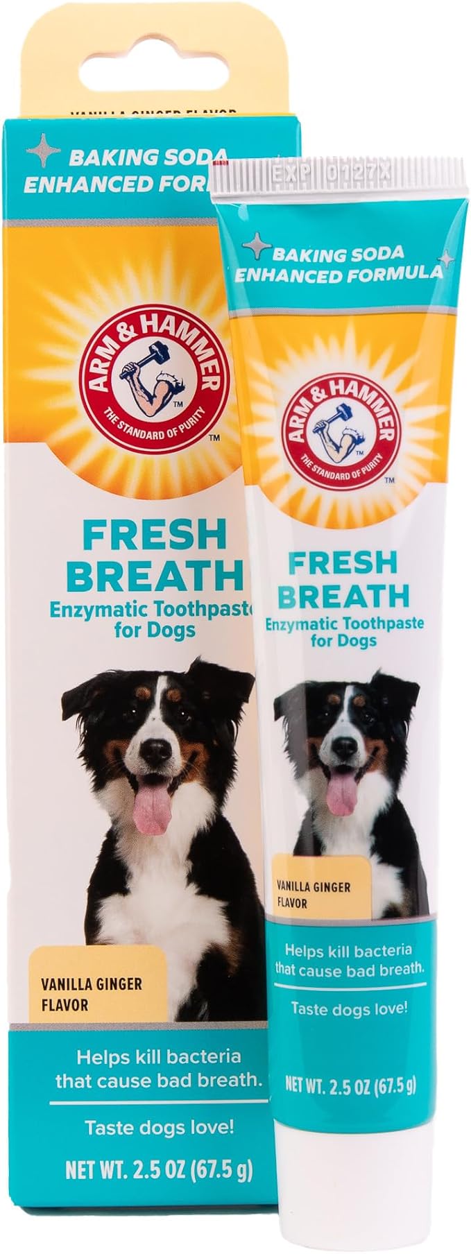 Arm & Hammer Fresh Breath Enzymatic Dog Toothpaste, Vanilla Ginger, 2.5 Oz | Baking soda dental gel eliminates bad breath, safe for daily use in puppies and adult dogs