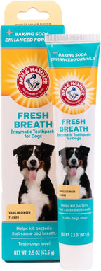 Arm & Hammer Fresh Breath Enzymatic Dog Toothpaste, Vanilla Ginger, 2.5 Oz | Baking soda dental gel eliminates bad breath, safe for daily use in puppies and adult dogs