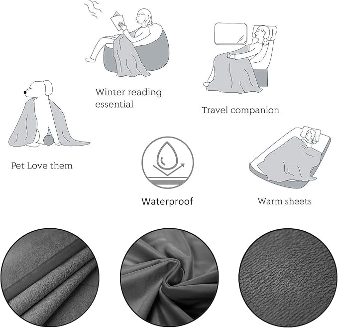 Ameritex Pet Bed Blanket Reversible 100% Waterproof Velvet Super Soft for Sofa and Bed (52x82 Inches, Light Grey+Grey)
